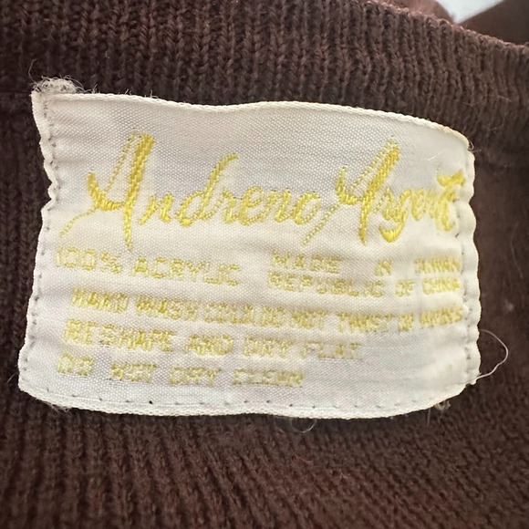 Vintage Andreno Argenti Golf Sweater Embroidered V Neck Brown Womens Size Large - Picture 7 of 8